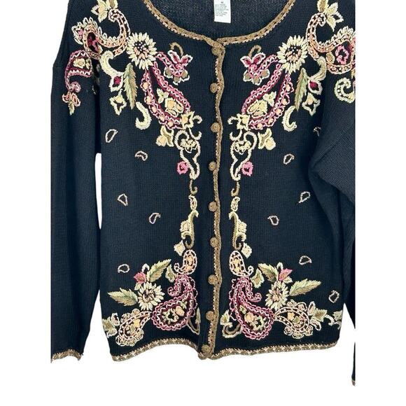 Heirloom Collectibles Floral Embroidered Pearl Black Button Up Women Size M - Picture 16 of 16